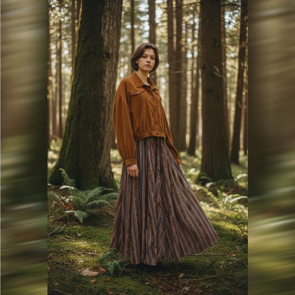 Boho Stripe & Leopard Maxi Skirt – Truly 4 You (Size M)